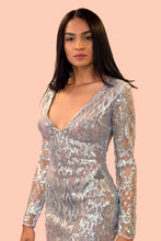 Load image into Gallery viewer, Sheer Silver Sequin Dress